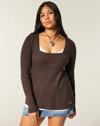 Babydoll de manga comprida e decote quadrado