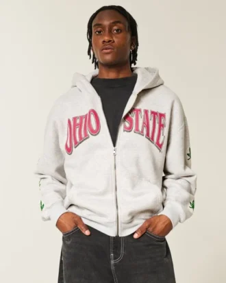 Boxy Casaco com capuz e fecho de correr com gráfico da Universidade Estadual de Ohio Buckeyes