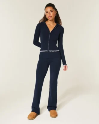 Calças bootcut com dobra em malha de camisola Gilly Hicks