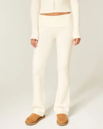 Calças bootcut com dobra em malha de camisola Gilly Hicks
