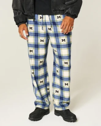 Calças de flanela com estampado da Universidade de Michigan Wolverines