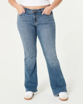 Calças de ganga boot curvy de cintura média e lavagem média