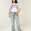 Calças de ganga bootcut de cintura baixa e lavagem clara