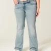 Calças de ganga bootcut de cintura baixa e lavagem clara