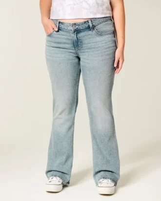 Calças de ganga bootcut de cintura baixa e lavagem clara