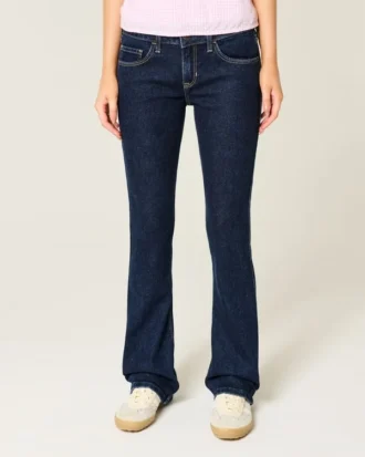Calças de ganga bootcut de cintura baixa e lavagem escura