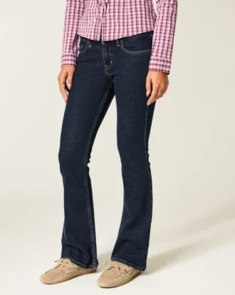 Calças de ganga bootcut de cintura baixa e lavagem escura