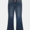 Calças de ganga bootcut de cintura baixa e lavagem escura