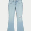 Calças de ganga bootcut rasgadas, de cintura baixa, com lavagem clara e bordados