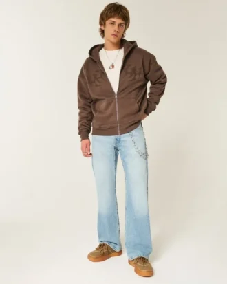 Calças de ganga bootcut relaxadas com lavagem clara