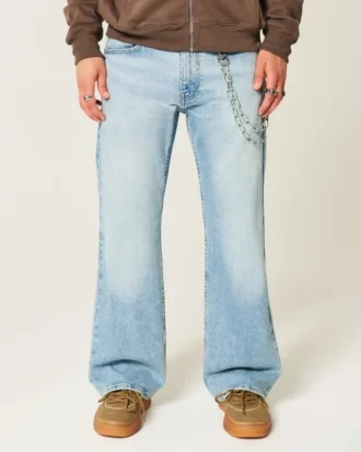 Calças de ganga bootcut relaxadas com lavagem clara