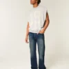 Calças de ganga bootcut relaxadas com lavagem escura