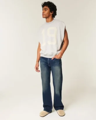 Calças de ganga bootcut relaxadas com lavagem escura