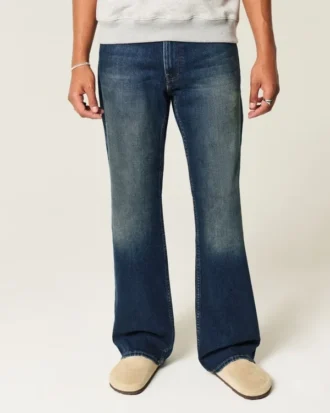 Calças de ganga bootcut relaxadas com lavagem escura