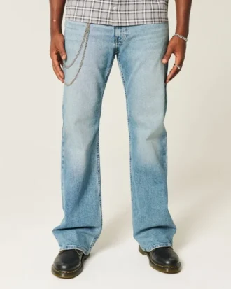 Calças de ganga bootcut relaxadas com lavagem média