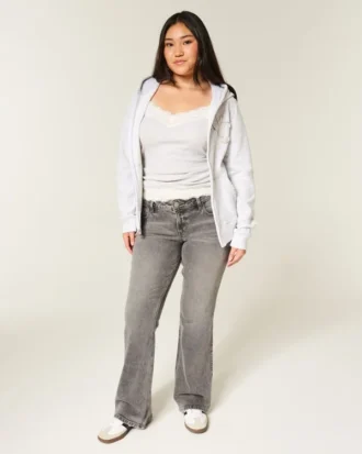 Calças de ganga cinzentas de cintura baixa e corte bootcut