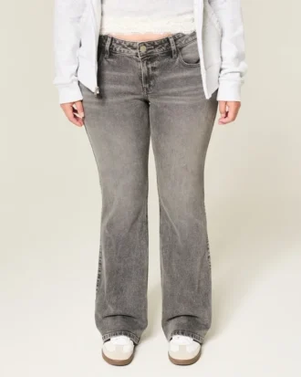 Calças de ganga cinzentas de cintura baixa e corte bootcut