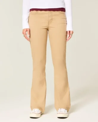 Calças de ganga cáqui de cintura média e corte bootcut