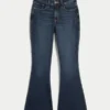 Calças de ganga justas de cintura alta com lavagem escura