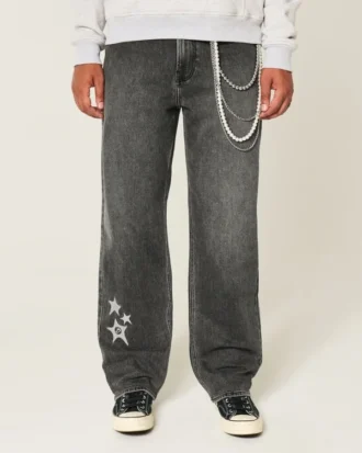 Calças de ganga largas com estampado Black Star lavadas
