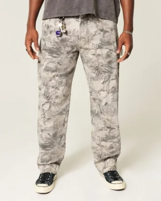Calças de ganga largas estilo skater com padrão camuflado