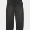 Calças de ganga largas skater pretas lavadas com bordado Good Luck