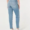 Calças de ganga mom jeans curvilíneas de cintura ultra alta e lavagem média