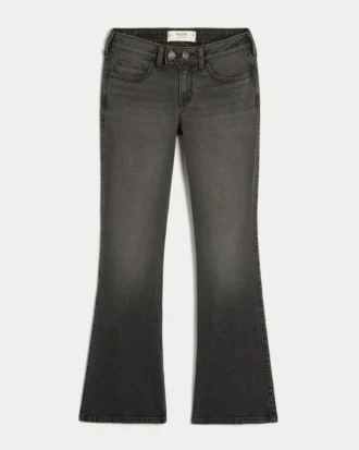 Calças de ganga pretas lavadas de cintura baixa e corte bootcut
