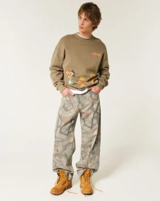 Calças de ganga super largas camufladas