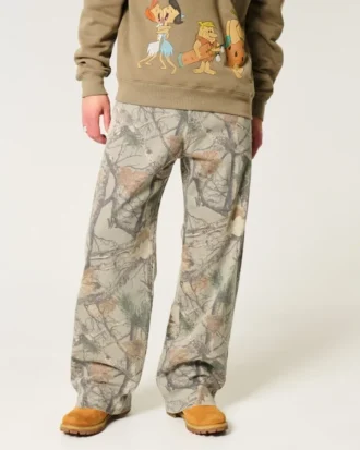 Calças de ganga super largas camufladas