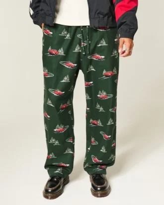 Calças de pijama de flanela com estampado gráfico