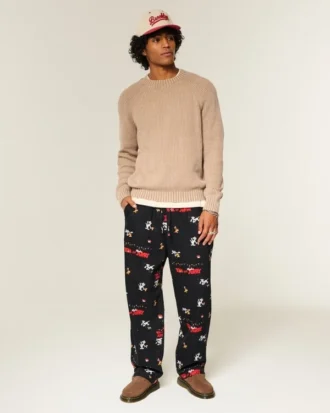 Calças de pijama de flanela com estampado Tom e Jerry