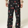 Calças de pijama de flanela com estampado Tom e Jerry