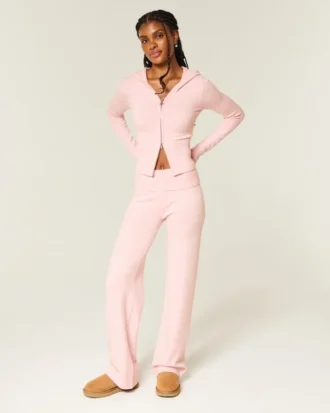 Calças retas com bainha dobrável em malha de camisola Gilly Hicks