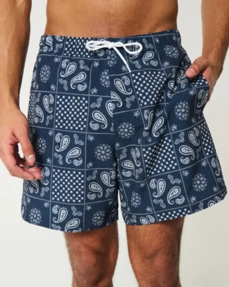 Calções de banho de seersucker até meio da coxa