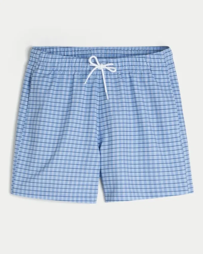 Calções de banho volley em seersucker até meio da coxa