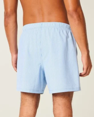 Calções de banho volley em seersucker até meio da coxa
