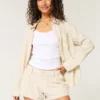 Calções de cintura baixa em mistura de linho Hollister Livvy 3″