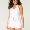 Calções de cintura baixa em mistura de linho Hollister Livvy 3″