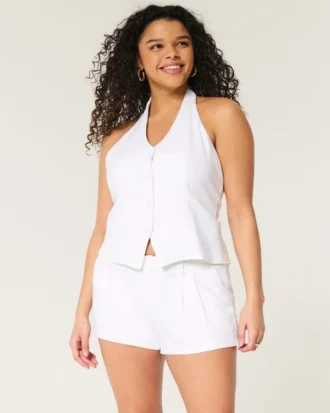 Calções de cintura baixa em mistura de linho Hollister Livvy 3″