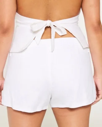 Calções de cintura baixa em mistura de linho Hollister Livvy 3″
