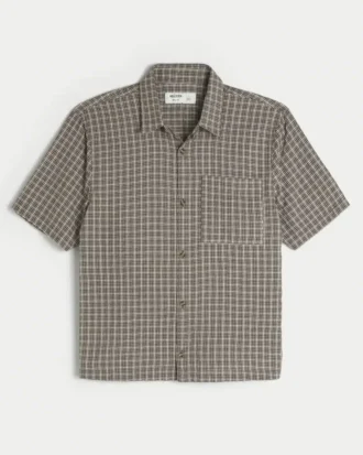 Camisa boxy de manga curta em seersucker