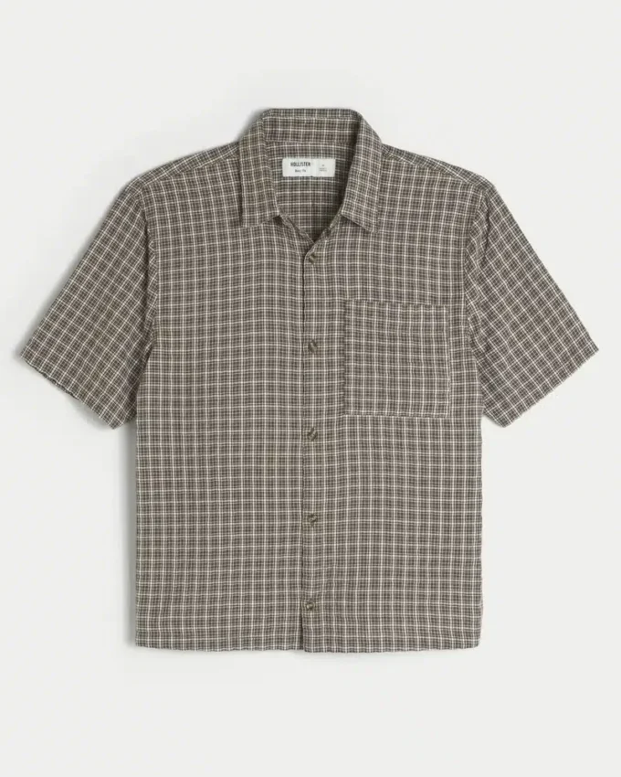 Camisa boxy de manga curta em seersucker
