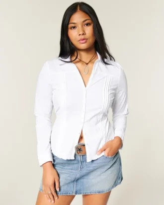 Camisa com botões e inserção de renda
