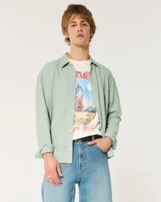 Camisa com botões em mistura de linho