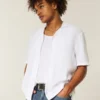 Camisa curta de manga curta com textura em mistura de linho