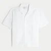 Camisa curta de manga curta com textura em mistura de linho