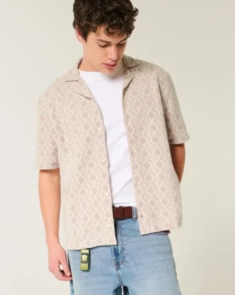 Camisa curta de manga curta estilo croché