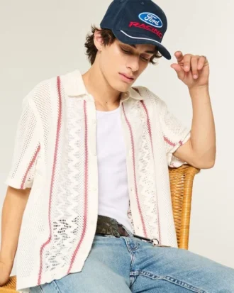 Camisa curta de manga curta estilo croché