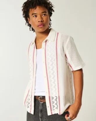 Camisa curta de manga curta estilo croché